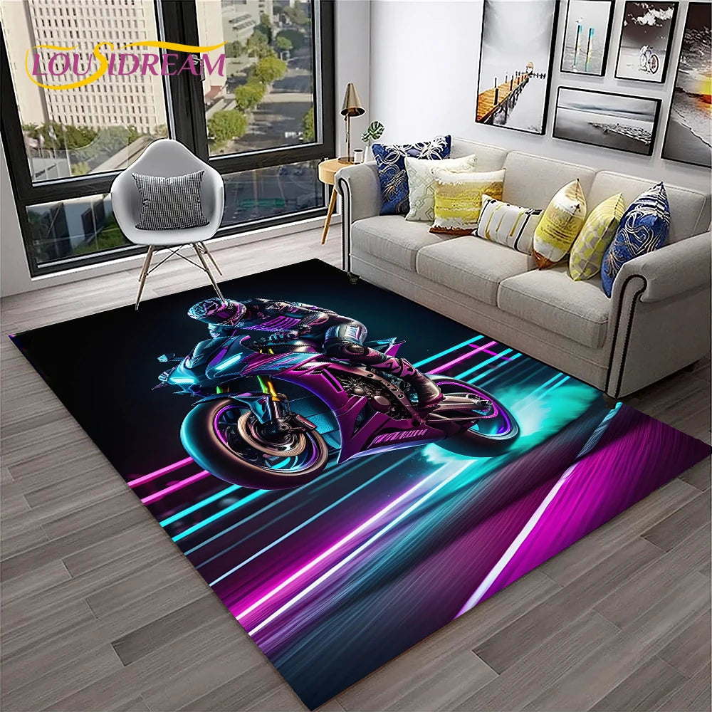 Racing Moto Off Road Motorcycle Carpet Rug for Home Living Room Bedroom Sofa Doormat Decor,Kid Play Area Rug Non-slip Floor Mat
