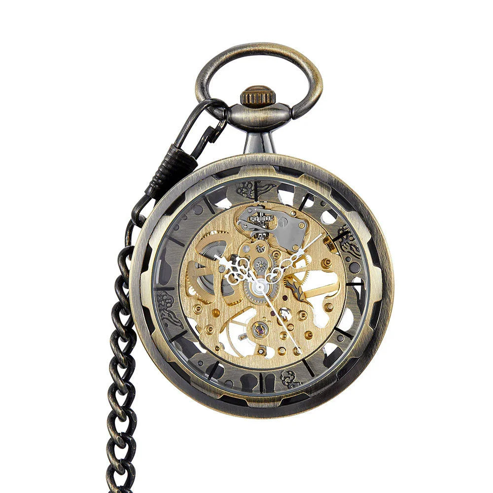 Vintage Transparent Hollow Women Men Skeleton Mechanical Pocket Watch Hand Winding With Waist Belts Chains Gift Watches Clock