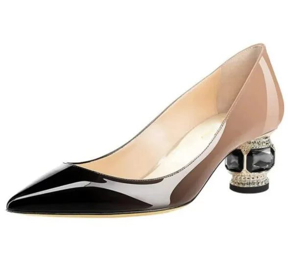 Laser PU Leather Pointed Toe Shallow Women Pumps Shoes Gemstones High Heels Slip On Design Large Size Fashion Shoes