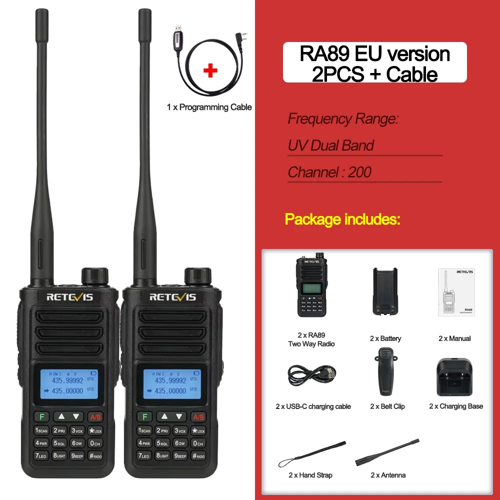 Retevis RA89 Walkie Talkie IP68 Usb-C Long Range Walkie Talkies FM VHF Ham Radio for Camping Hunting Emergency Rescue