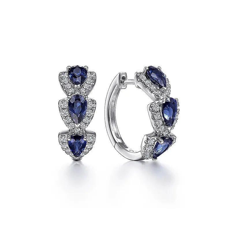 925 Sterling Silver Luxury Trendy Blue Cubic Zirconia Hoop Earrings Wedding Party Elegant Accessories for Women Jewelry Gift