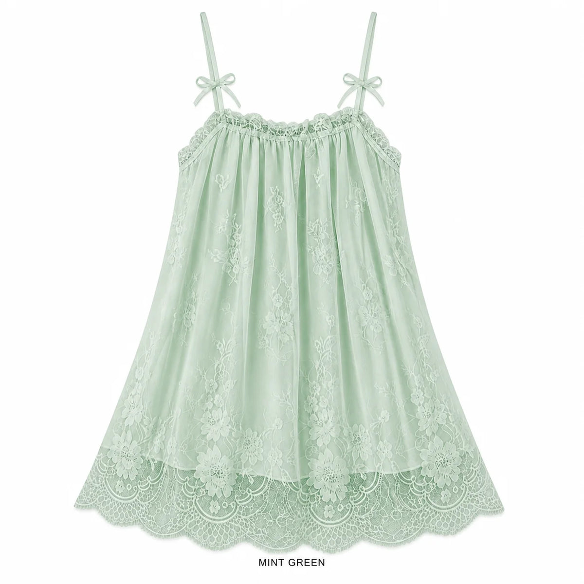 Women's Floral Lace Bow Strap Sleep Dress, Short A-Line Babydoll Nightgown, One Size Loungewear in Black White Pink Green