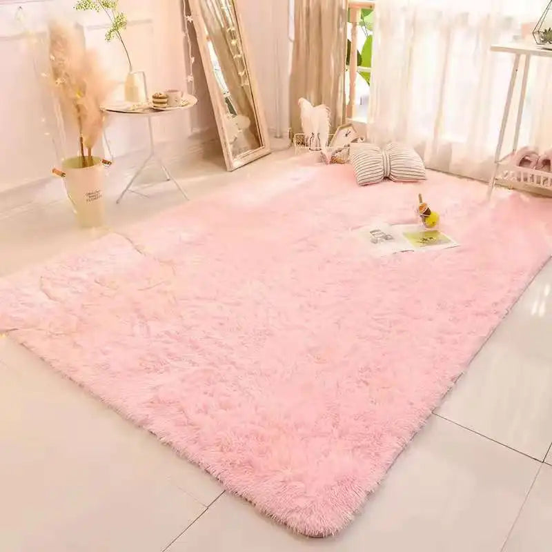 VIKAMA Soft Fluffy Plush Tie-Dye Carpet Gradient Long Fine Hairs Fabric Bedside Mat Rug For Girl's Bedroom Home Decor Girl‘s Gif