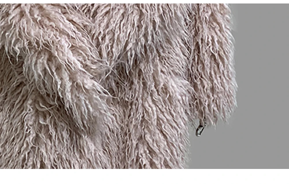 Lautaro Autumn Winter Long Oversized White Thick Warm Hairy Shaggy Fuzzy Faux Mongolian Fur Coat Women Pink Fluffy Overcoat