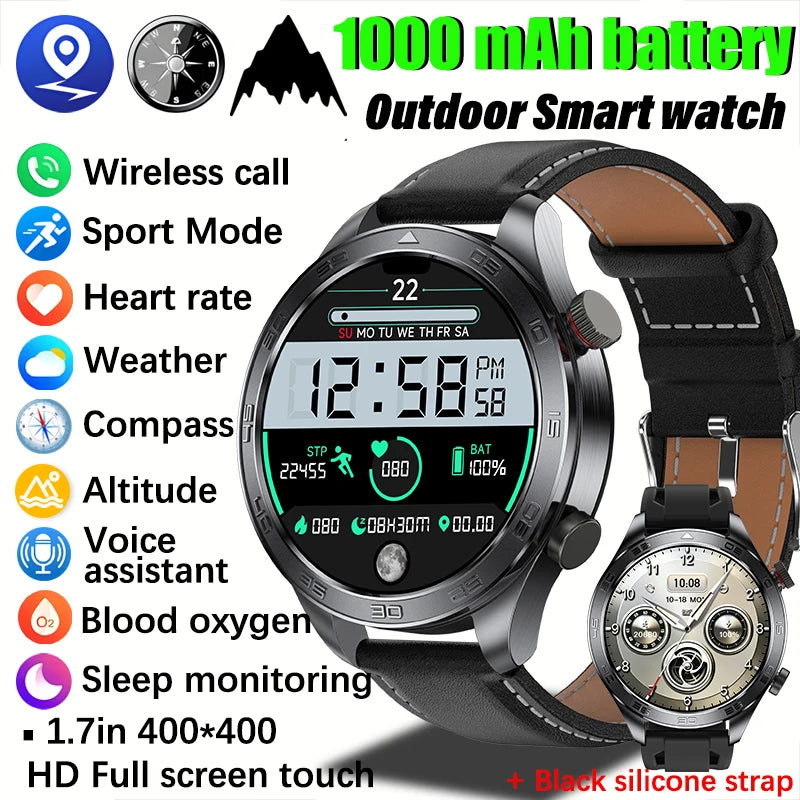 2026 new business men's smart watch 1000 mAh battery with compass altitude pressure IPX8 waterproof call sports health watch