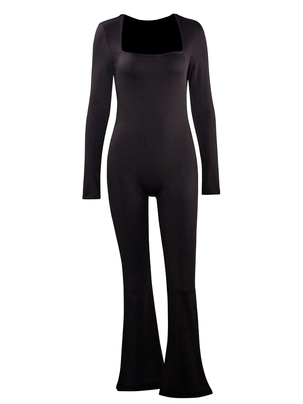 2024 Spring and Autumn Women's Long Sleeve Belly Tightening Waist Hip Lifting Square Neck Wide Leg High Elastic Jumpsuit