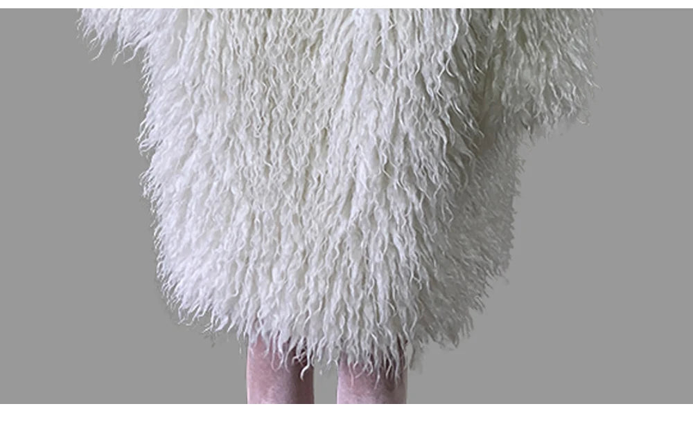 Lautaro Autumn Winter Long Oversized White Thick Warm Hairy Shaggy Fuzzy Faux Mongolian Fur Coat Women Pink Fluffy Overcoat
