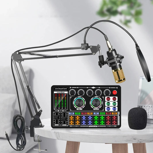 Professional Live Sound Card Podcast Equipment Bundle,with Microphone Set Device,Music/Recording Live Streaming For DJ Disco