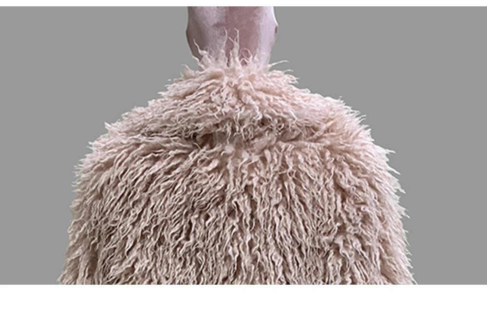 Lautaro Autumn Winter Long Oversized White Thick Warm Hairy Shaggy Fuzzy Faux Mongolian Fur Coat Women Pink Fluffy Overcoat