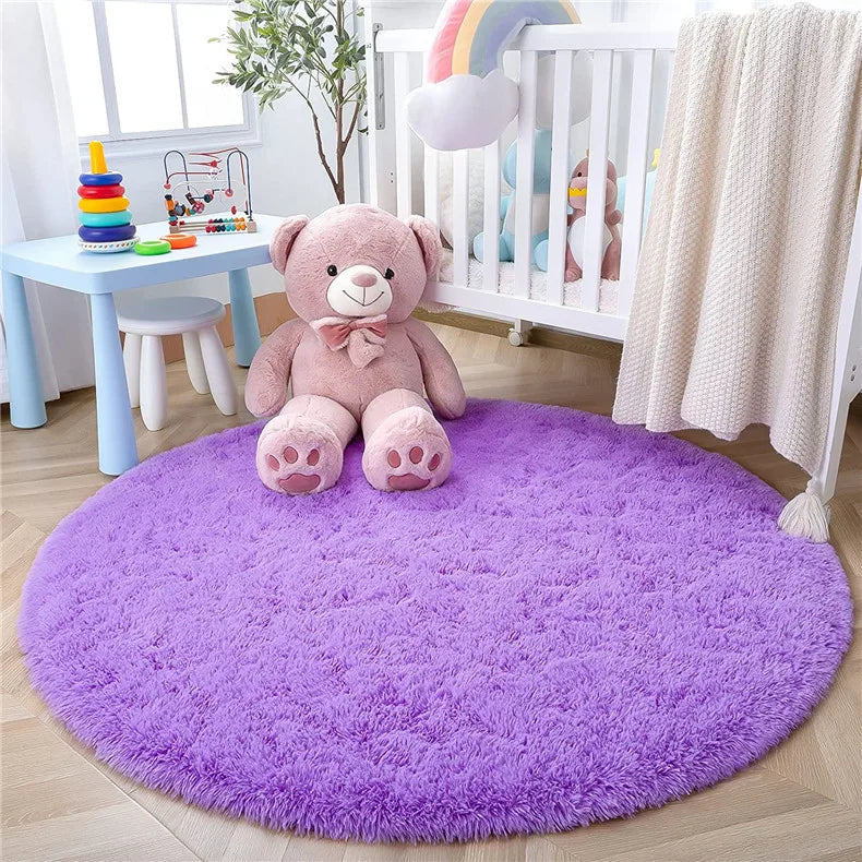 Round Fluffy Soft Area Rugs for Kids Room Princess Castle Plush Shaggy Carpet Cute Circle Nursery Rug Home Decor Circular Carpet