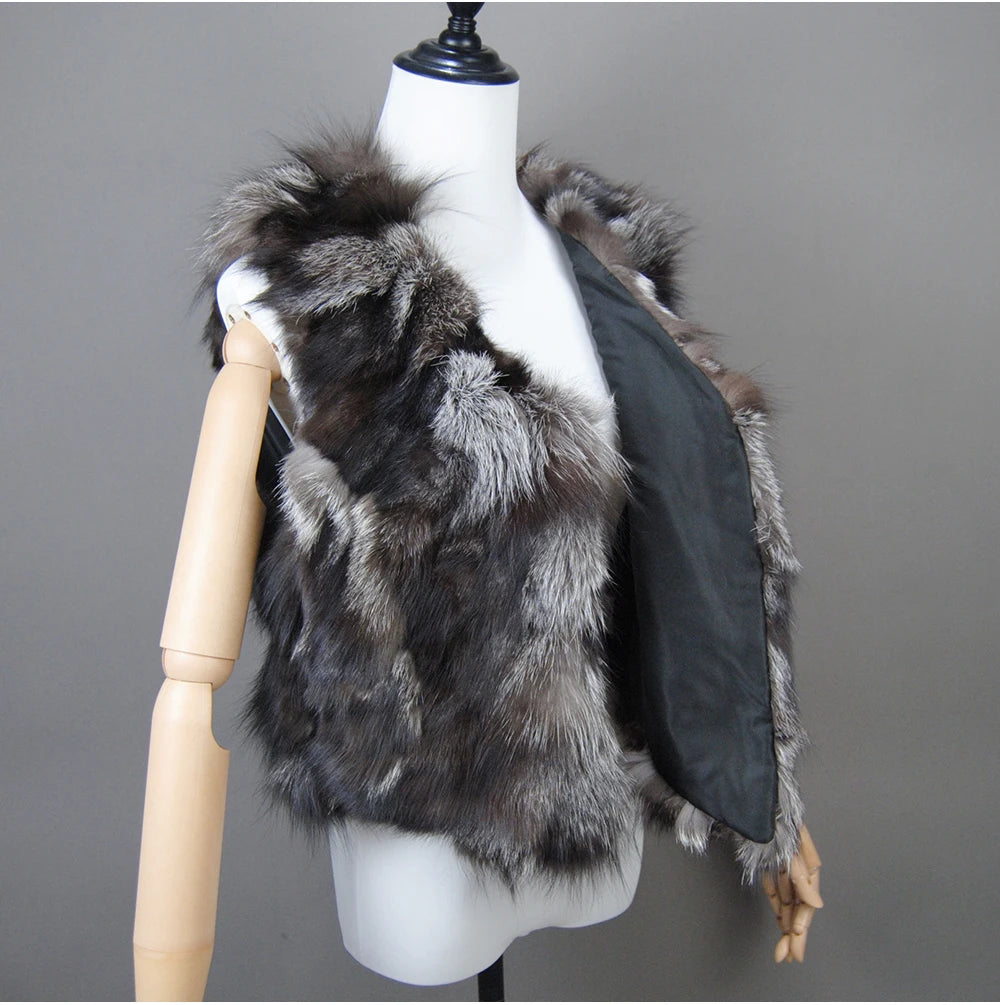 2024 Fox Fur Gilet Real Fur Short Women Natural Winter Feminino Genuine Fur Vest Female Real Short Fur Vest Colete De Inverno