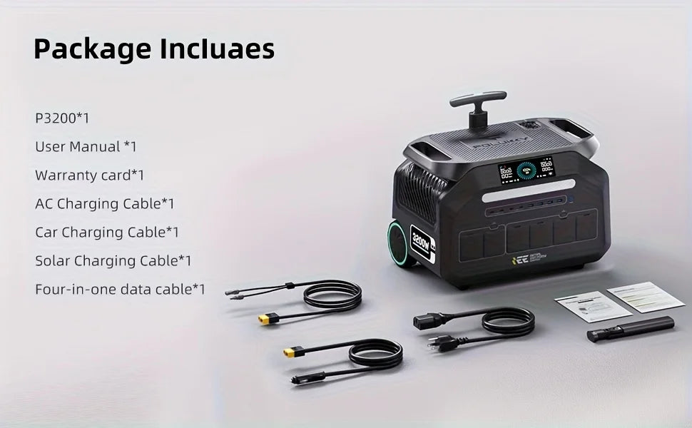 IEE 3200W Solar Generator P3200, 2048Wh Portable Power Station, LiFePO4 Battery, 0-80% in 45 Minutes Charging, APP, 16 Ports, Portable Power Station for Camping/Motorhomes/Emergency Power