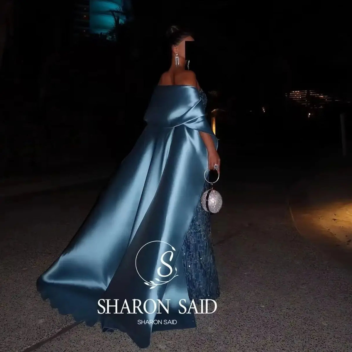 Sharon Said Sequin Women' s Luxury Formal Evening Dresses Strapless Wedding Birthday Prom Gown with Satin Train SF165 Customized