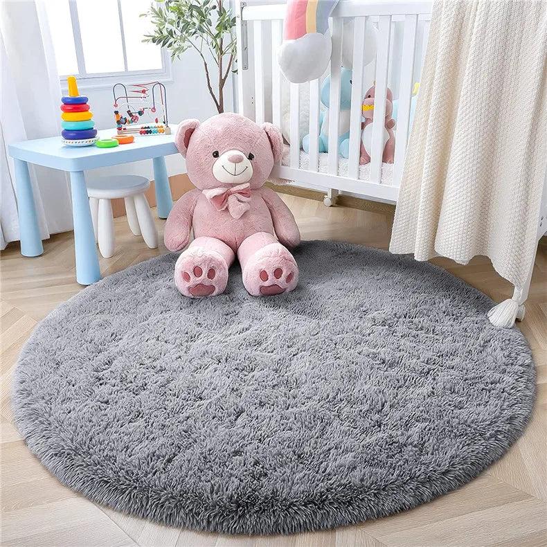 Round Fluffy Soft Area Rugs for Kids Room Princess Castle Plush Shaggy Carpet Cute Circle Nursery Rug Home Decor Circular Carpet