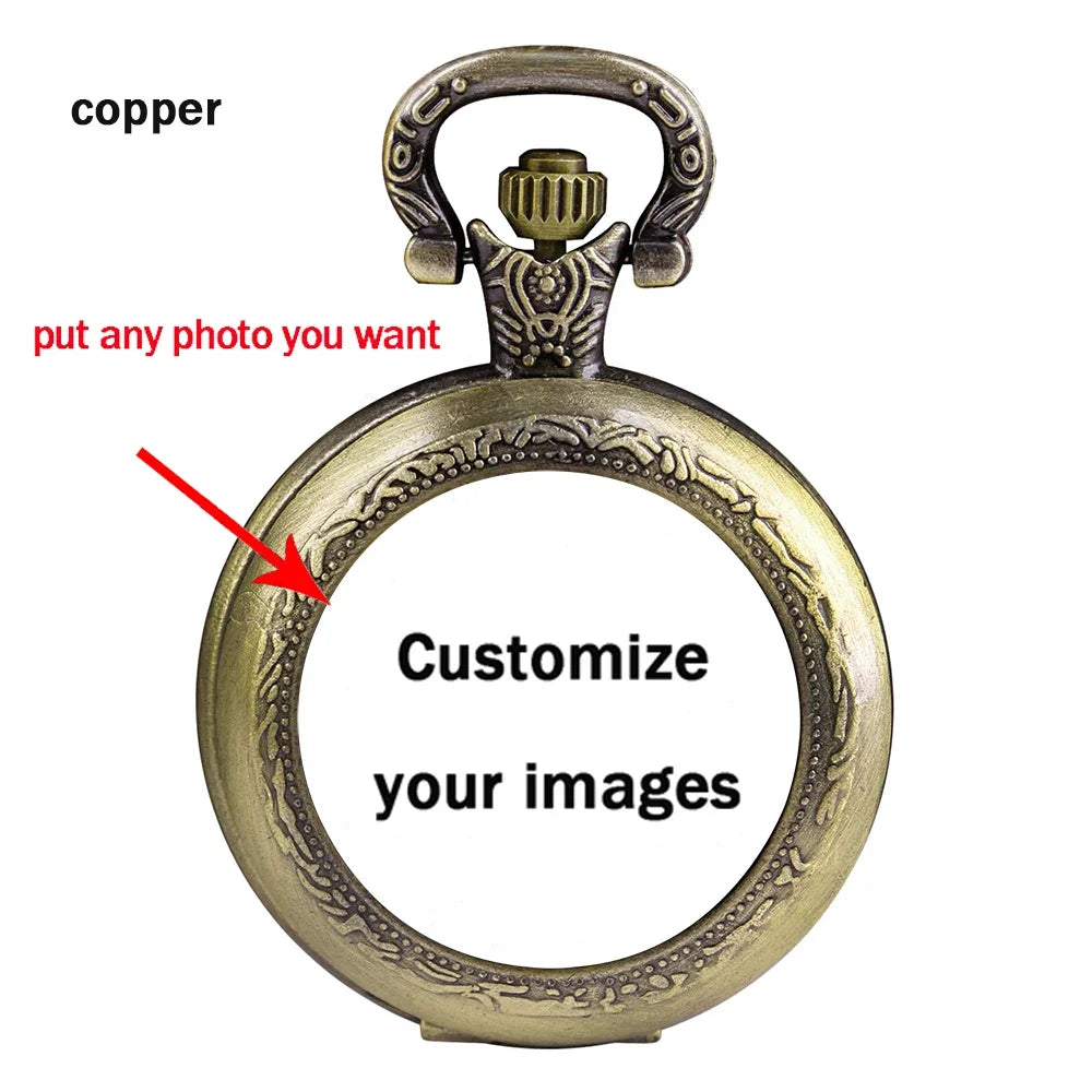 Custom Picture Unique Creative Quartz Pocket Watches Necklace Accessory Chain Clock Kids Souvenir Best Gifts For Women Men