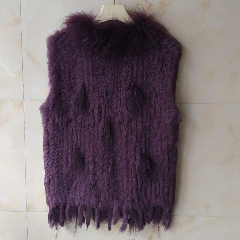 HSPL Sleeveless Women Fashion Fur Vest Knit Waistcoat For Lady For 2018 Spring Real Rabbit Fur Female Vests Black Waistcoat