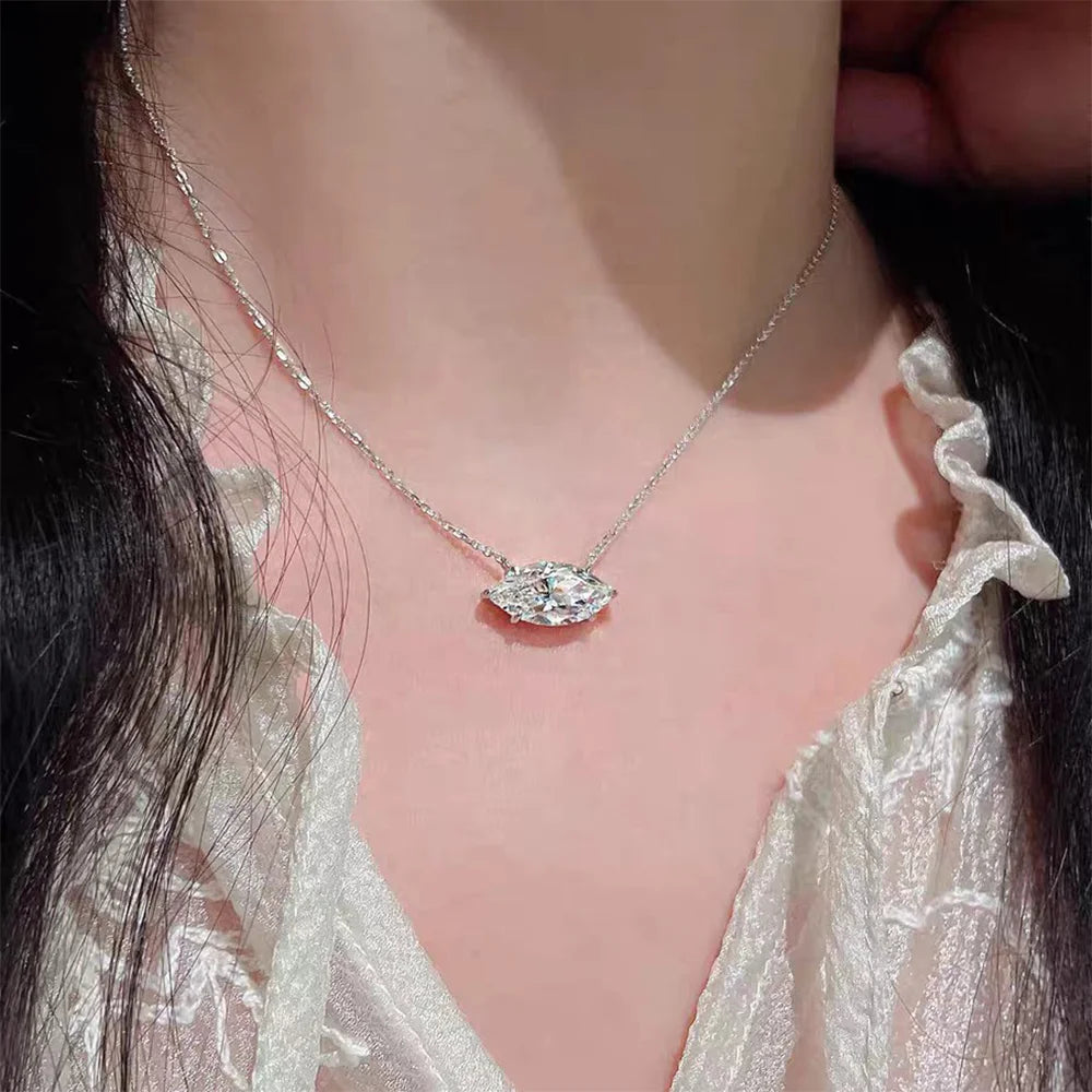 COSYA 2/6CT Marquise Cut Moissanite Necklace for Women S925 Silver Solitaire East West Lab Diamond Wedding Fine Jewelry Gift