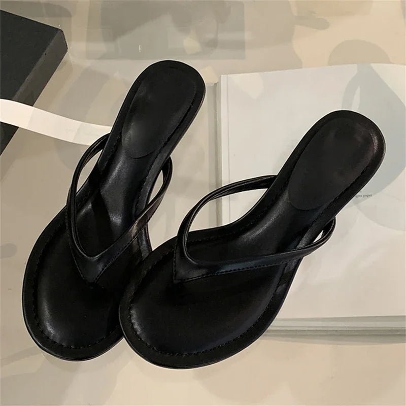 Eilyken Summer Fashion Thin Low Heels Slippers Women Round Clip Toe Beach Casual Sandals Flip Flops Shoes Zapatos De Mujer