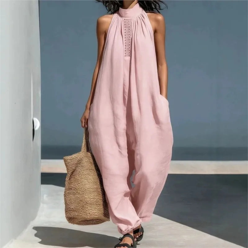 Women's 2026 Summer New Sleeveless Jumpsuit Casual Loose Wide Leg Pants Vacation Style Pockets Casual Jumpsuits Women Clothing
