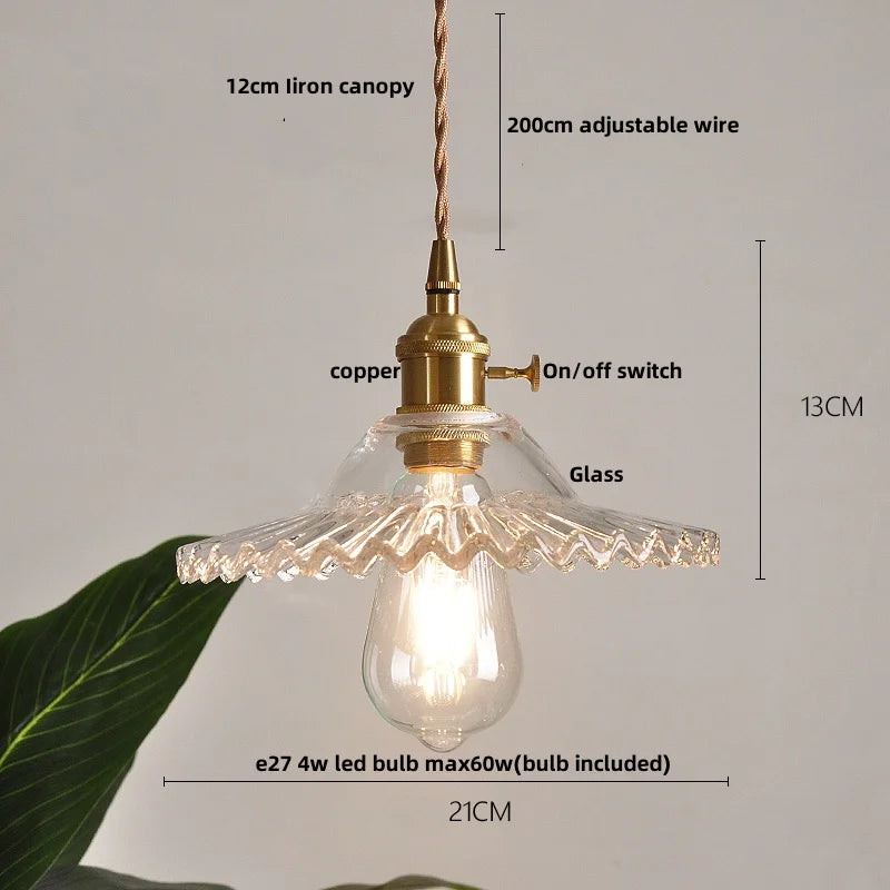 IWHD Home Decor LED Pendant Lights Kitchen Restaurant Copper Socket Flower Green Glass Nordic Modern Walnut Wood Hanging Lamp