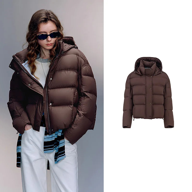 TOYOUTH Women Down Jackets 2025 Winter New Ultra-soft Cicada Wing Puff Hooded 90% Down High Loft Bread Coat