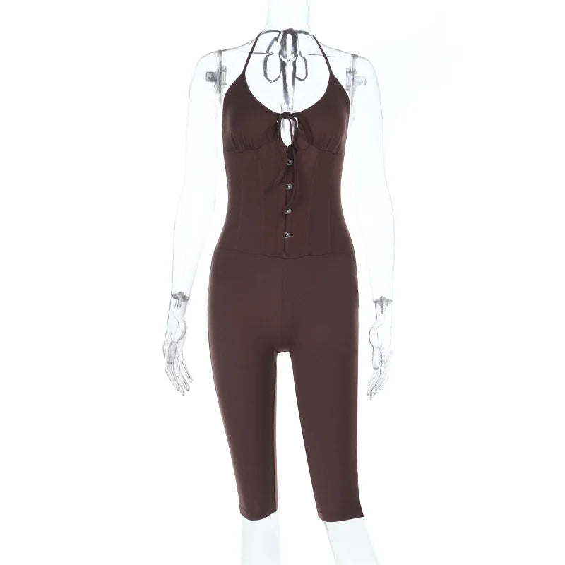 Women'S Spring Summer New Solid Slim Backless V-Neck Sexy Sports Comfortable Slim Thin Jumpsuit 2026 Skinny Bodycon Jumpsuits