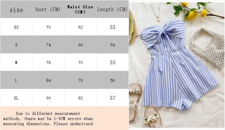 Women's Spring/Summer Cruise Vacation Blue Striped Front Waiver Loose Jumpsuit, Suitable for Party, Date, Afternoon Tea
