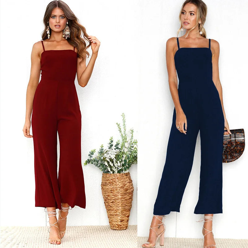 Woman Sleeveless Bib Dungarees Jumpsuits Autumn Casual Loose Solid Overalls for Women Female Spaghetti Strap Wide Leg Jumpsuit