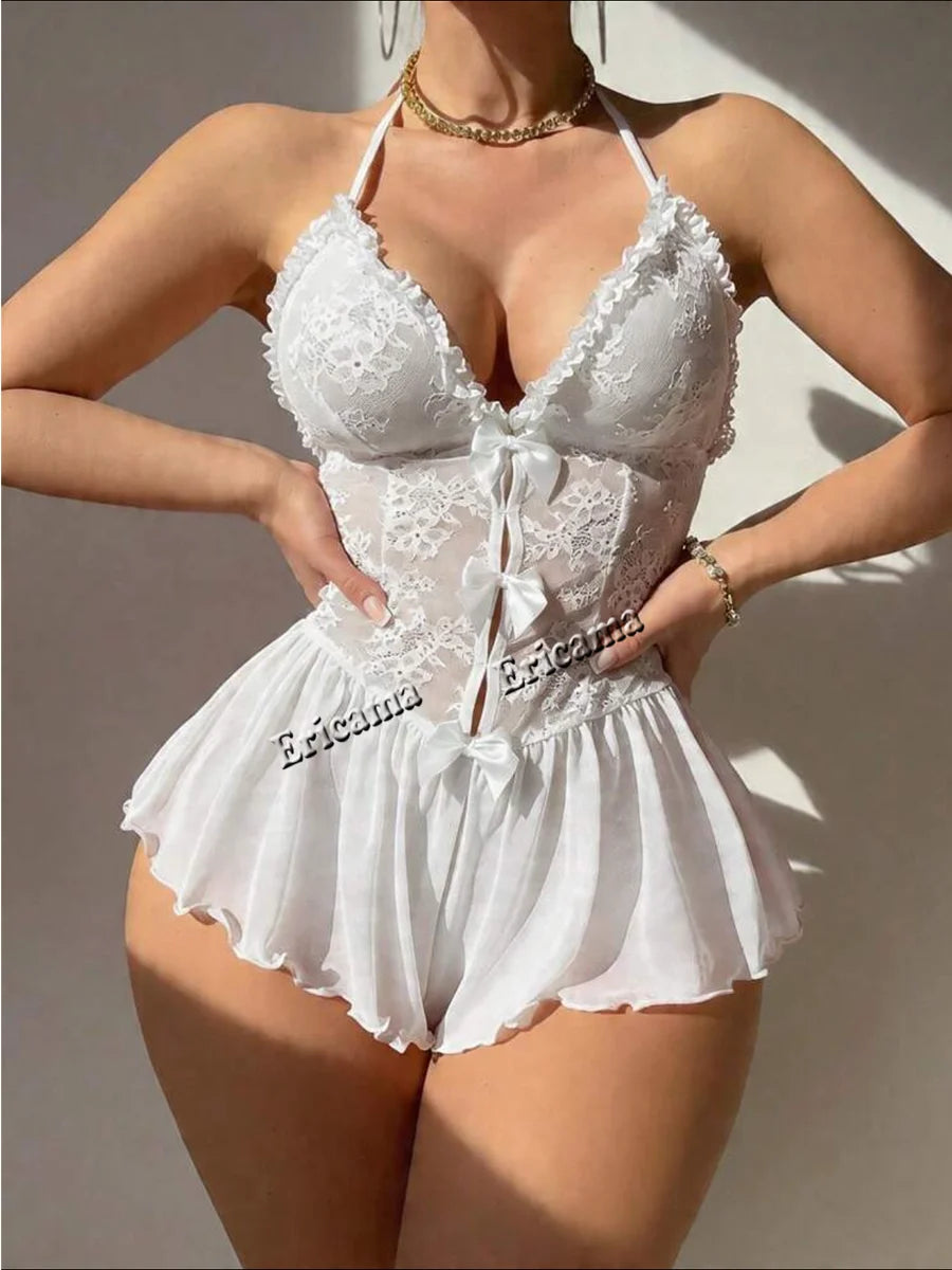 Sexy Lingerie Set Erotic Bras Bodysuits Woman Lace Transparent Underwear Fairy Bra Kits Delicate Pajama Set Thin Erotic Sets