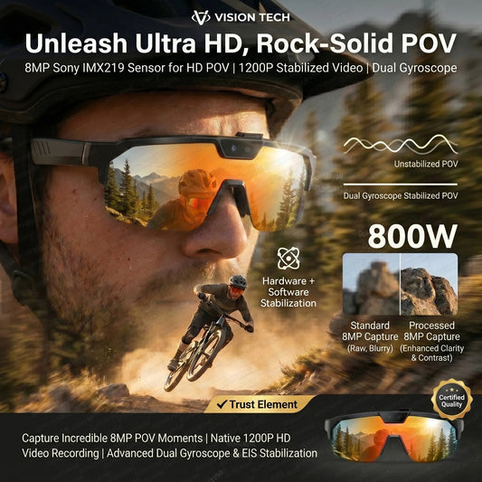 Smart Glasses with 4K HD Anti-Shake Camera & 3D Stereo Speakers Polarized UV400 Sport Sunglasses Bluetooth AI Outdoors Video POV