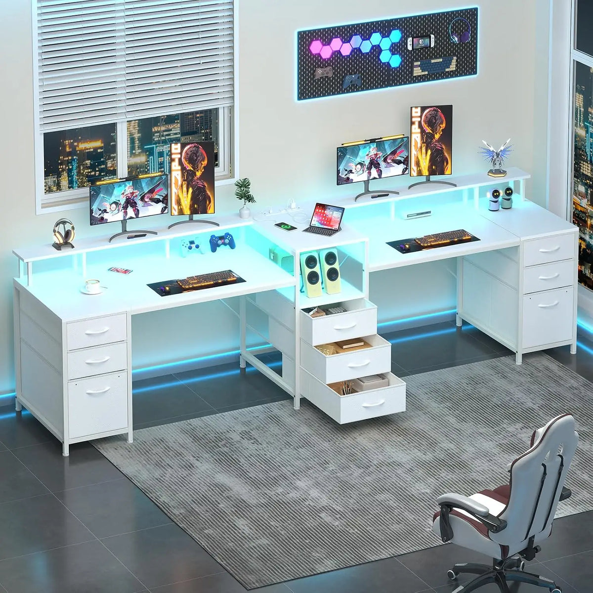 98 Inch 2 Person Desk with 9 Drawers and Outlets for Home Office & Gaming | 2 Person Workstation with Storage, Double, Custom