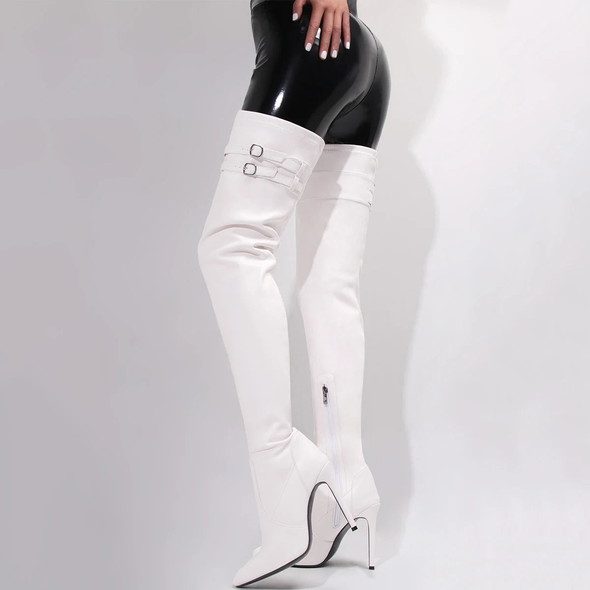 Long Boots for Women White Sexy Over Knee Boots Pointed Toe High Heels Autumn Winter Ladies Shoes Side Zipper Thigh High Boots