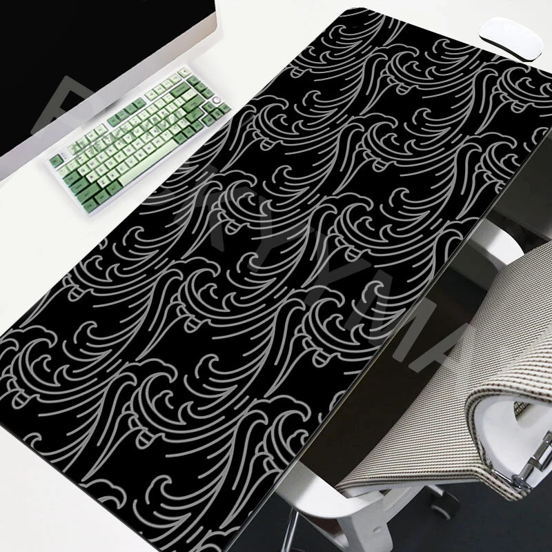 Large Mouse Mat Black And White Mousepad Gaming Mousepads 39.3x19.6in Rubber Keyboard Mats Abstract Desk Pad Office Mouse Pads