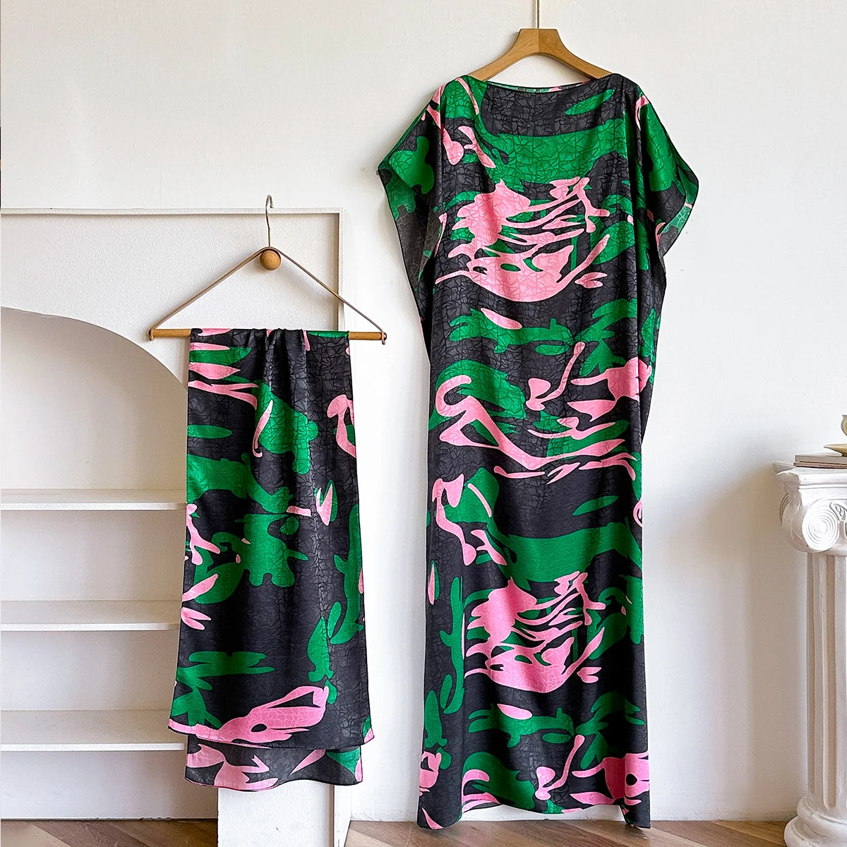 New African Fashion Short Sleeve Colored Pattern Dubai Women Summer Real Silk Soft Printing Loose Tradition Muslim Scraf
