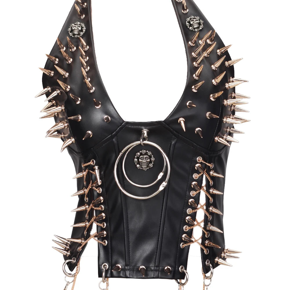 Goth Top Y2K Clothes Women's Tanks Emo Clothing Gothic Boho Tops with Spikes Punk Rock Teens Festival Spiked Bra Grunge T Shirt