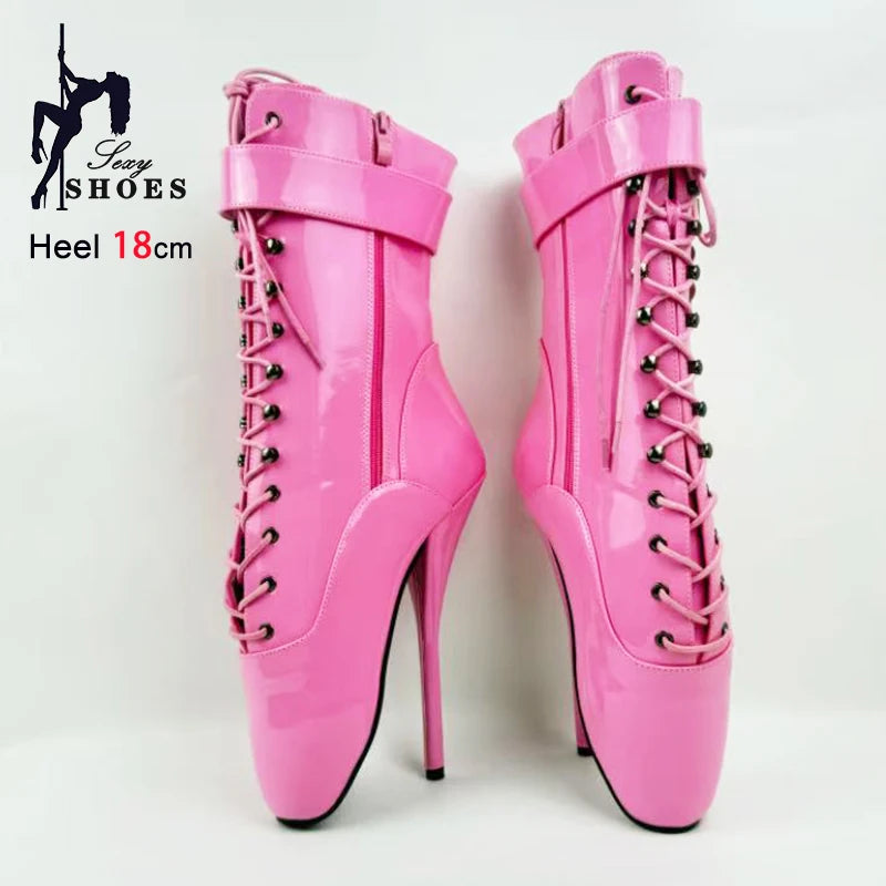 18CM/7Inch Stiletto Super High Heel Lock Wrap Strap Ankle Ballet Boots Fetish Shoes 2025 New Women Pink Sexy Short Booties Mujer