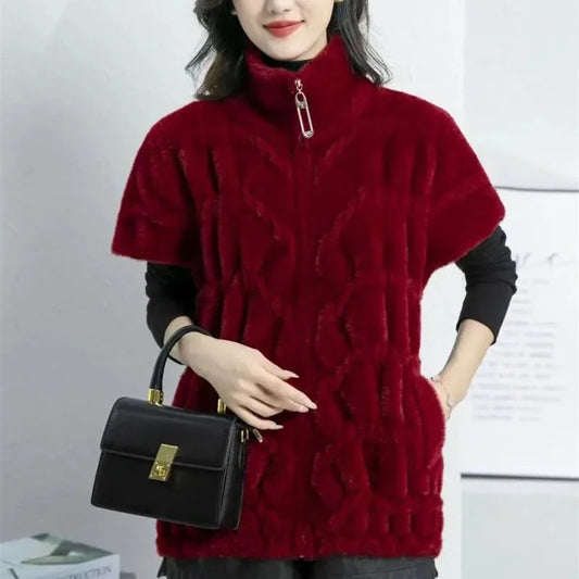 2025 Ladies Faux Mink Fur Sleeveless Cardigan Winter Femme Large Size 4XL Waistcoat Jacket Korean Women Fashion Zipper Vest Coat