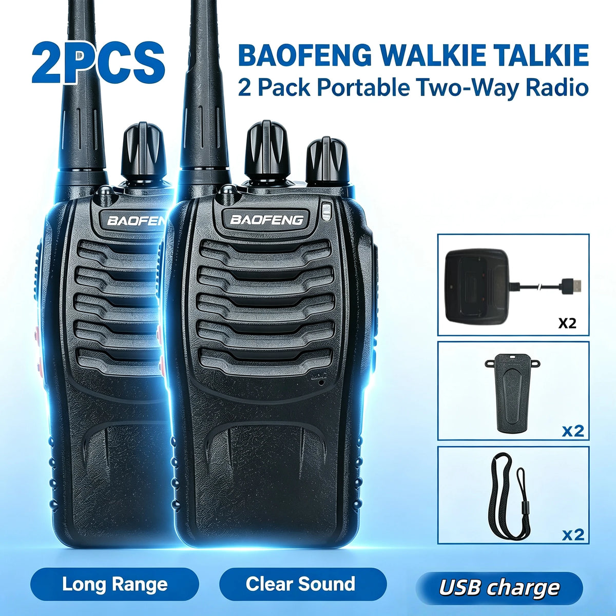 2Pcs Wholesale Original Baofeng BF-888S 5km Long Range Walkie Talkie Two Way Radio BF 888S Channel 16 Self-driving Travelling