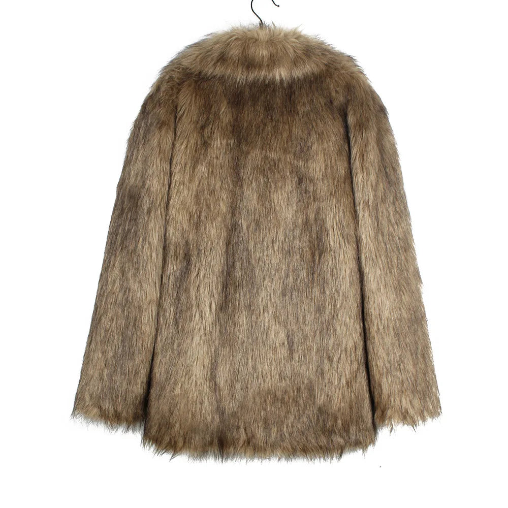2026 Autumn Winter Brown Faux Fur Coat Women Casual Turndown collar Fluffy Plush Jacket Long Sleeve Thick Fake Fur Warm Cardigan
