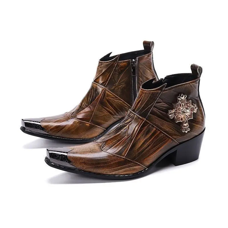 Fashion Luxury Men Boots Genuine Leather Ankle Sanke Boots Men Italian Business Dress Shoes Pointed Toe Cowboy Boots