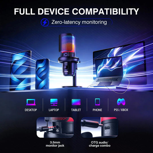 USB Gaming Streaming Microphone with RGB Light, AI Noise Reduction Podcast Mic Kit