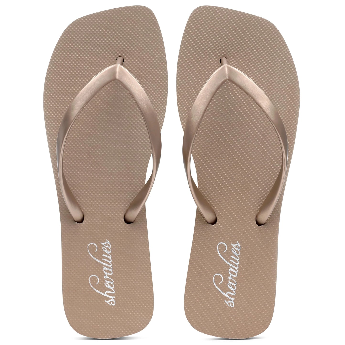Evshine Women's Square Toe Flip Flops Summer New Comfort Rubber Beach Thong Sandals Lightweight Pool Slides Bath Shower Slippers