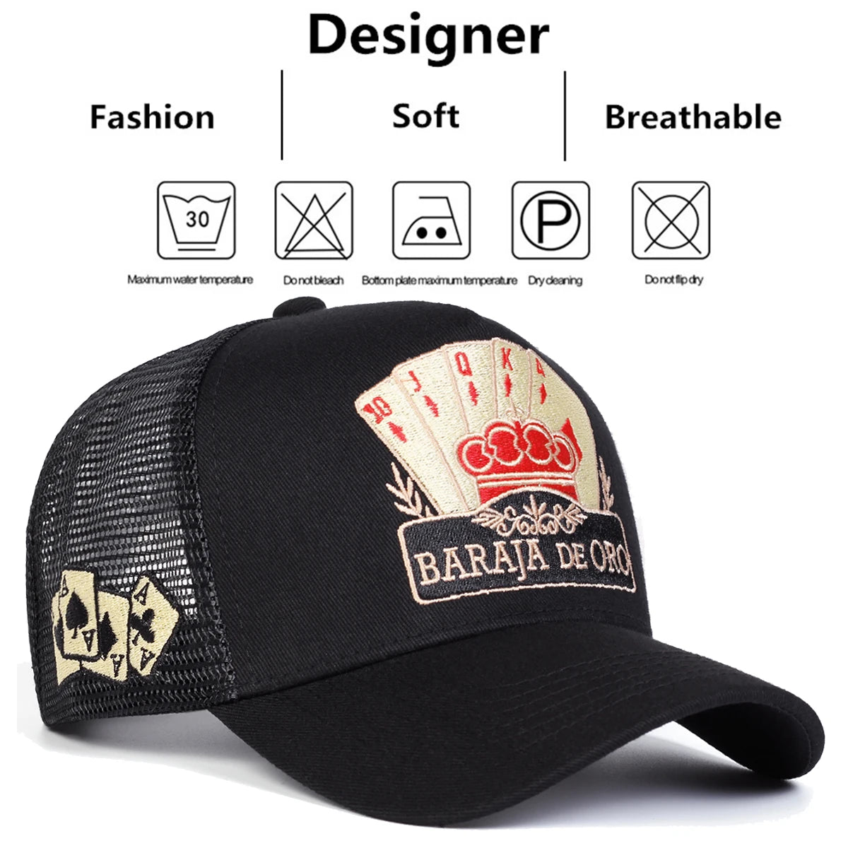 Unisex BARAJA DE ORO Poker Embroidery Baseball Net Caps Spring Summer Outdoor Adjustable Casual Hats Sunscreen Hat Sports Cap