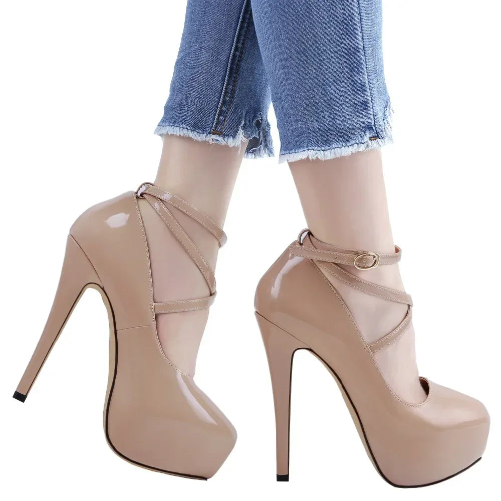 Women Platform Stilettos Sexy Pumps Shallow Round Toe Slingback Super High Heels Elegant Party Wedding Banquet Shoes