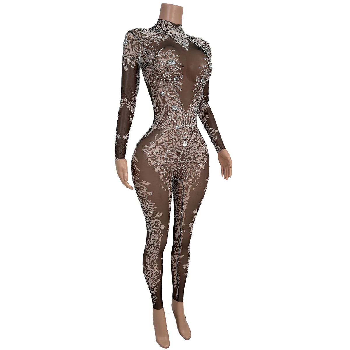 sexy long sleeves night club party rhinestone jumpsuits women birthday prom bodycon rompers show dance bodysuit festival outfit