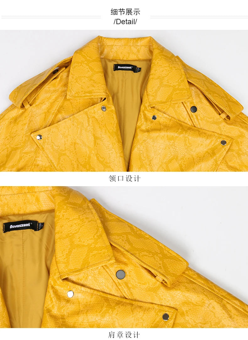 Nerazzurri Spring Autumn Long Oversized Colorful Snakeskin Print Patent Leather Trench Coat for Women Belt Runway Fashion 2022