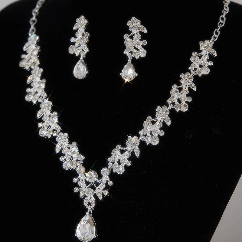 Fashion Bridal Jewelry Wedding Accessories Zircon Rhinestone Set Wedding Banquet Party Versatile Luxury Women's Necklace Earring