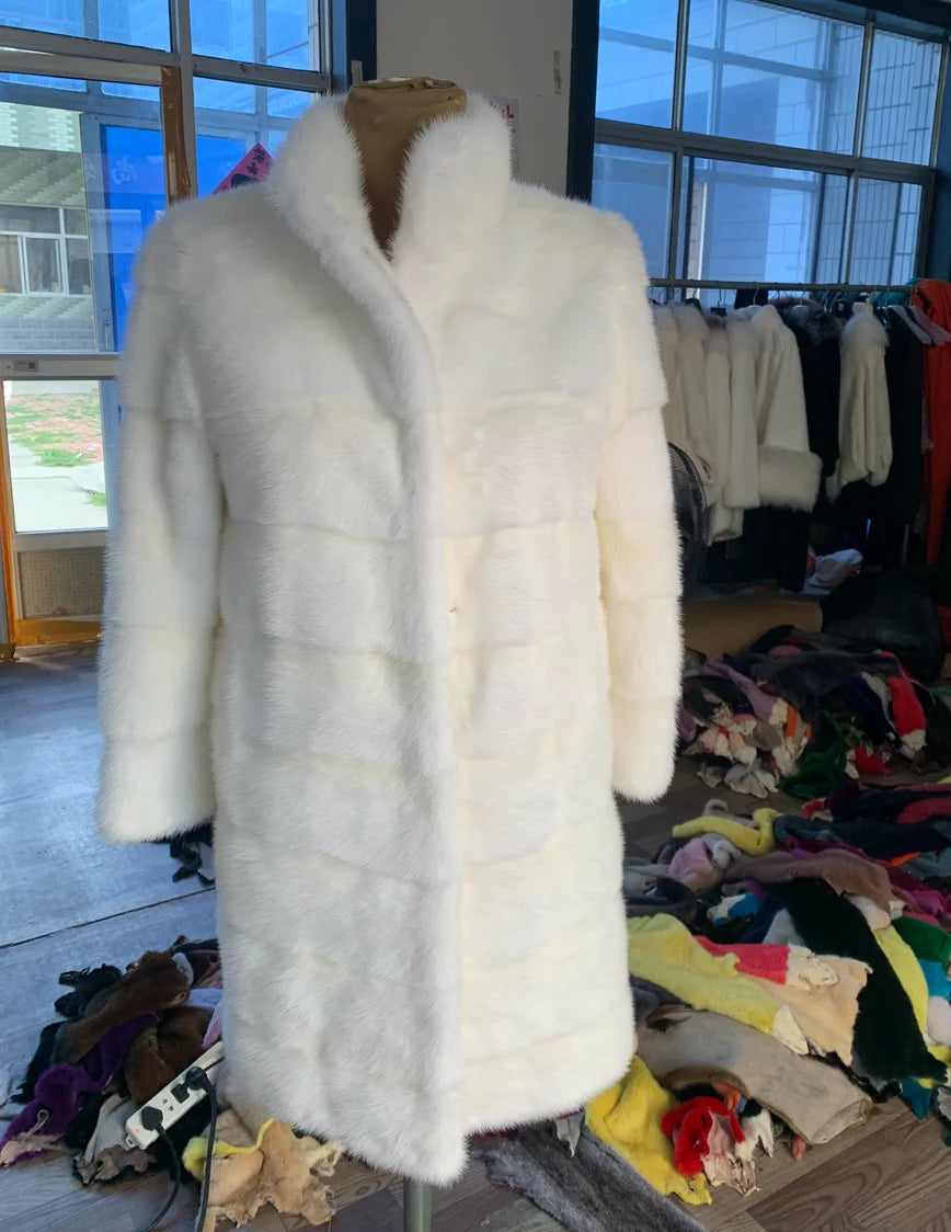 Real Mink Fur Coat Natural Women's Winter Long Leather Jacket Luxury Women's Clothing 2025 Mink Fur Coat Women's Bottom Detachab