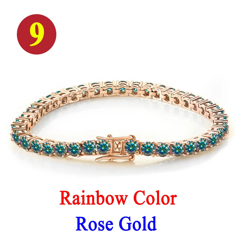 Colorful 3mm Luxury Certified Moissanite Tennis Chain For Women 925 Sterling Silver Man Moissanite Bracelet Chain Hip hop