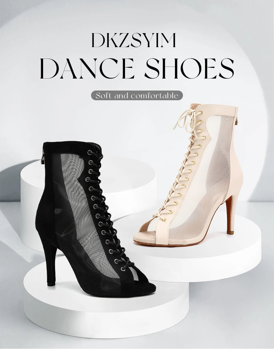 DKZSYIM Women Latin Dance Boots Ballroom Dancing Shoes Ladies Girls Jazz Tango Dance Shoes Customizable Heel 7cm-11cm